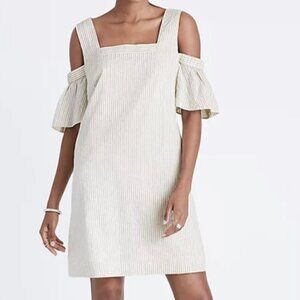 Madewell White Striped Cold Shoulder Square Neck Shift Dress - Medium